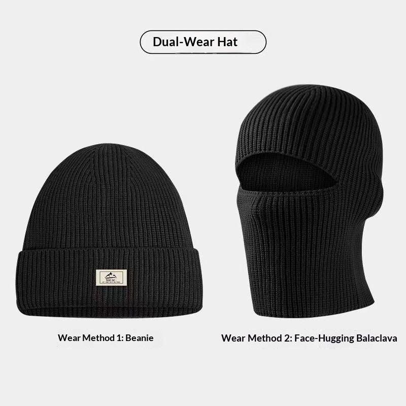2Pcs Warm Knitted Ski Mask Cap 2In1 Winter Beanies Hats For Men Women Windproof Full Face Ski Mask Bonnet Cycling Earmuffs Hat