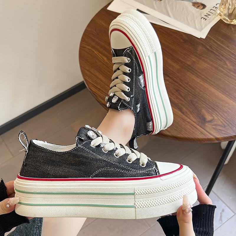 Podzimní Nové Roztrhané Džínové Módní Silné Podrážky Trend Všechny Ženy Silné Podrážky Plátěné Boty