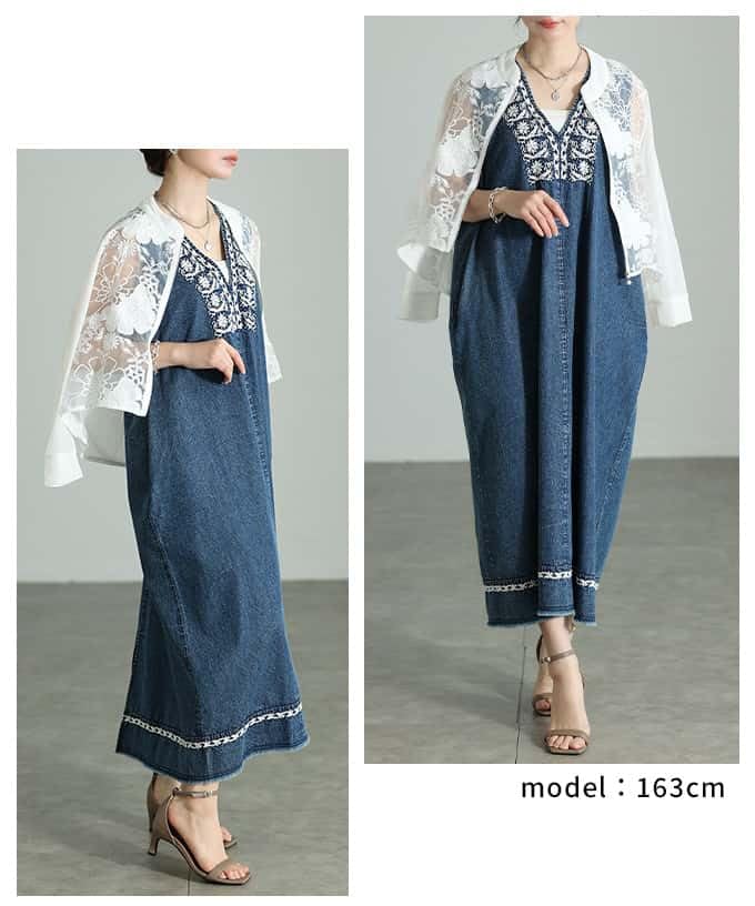 la Cool and stylish embroidered fringed hem Indian cotton dress for Long length sleeveless cotton dress with embroidery and fringed Casual style for