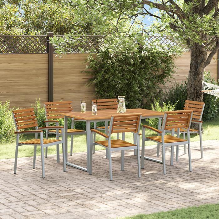 VidaXL Ensemble de salle à manger de jardin 7 pièces en bois d'acacia et métal 3284344