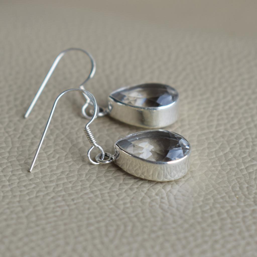 Natural White Topaz Earrings, Crystal Earrings, Handmade Earring, 925 Sterling Silver Earrings, Gift for her, Teardrop Earrings