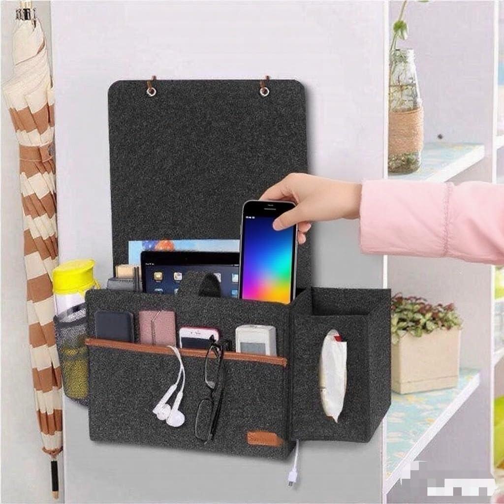Bedside Caddy - Hanging Storage Pouch for Bedside, Couch, Dorm Room - Multi-Pocket Wall Mounted Felt Storage Organizer
