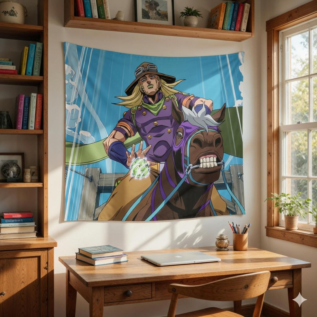 Anime Cowboy Tapestry Horse Rider Wall Hanging Aesthetic Retro Manga Room Decor For Bedroom Dorm College Cool Wall Art Backdrop