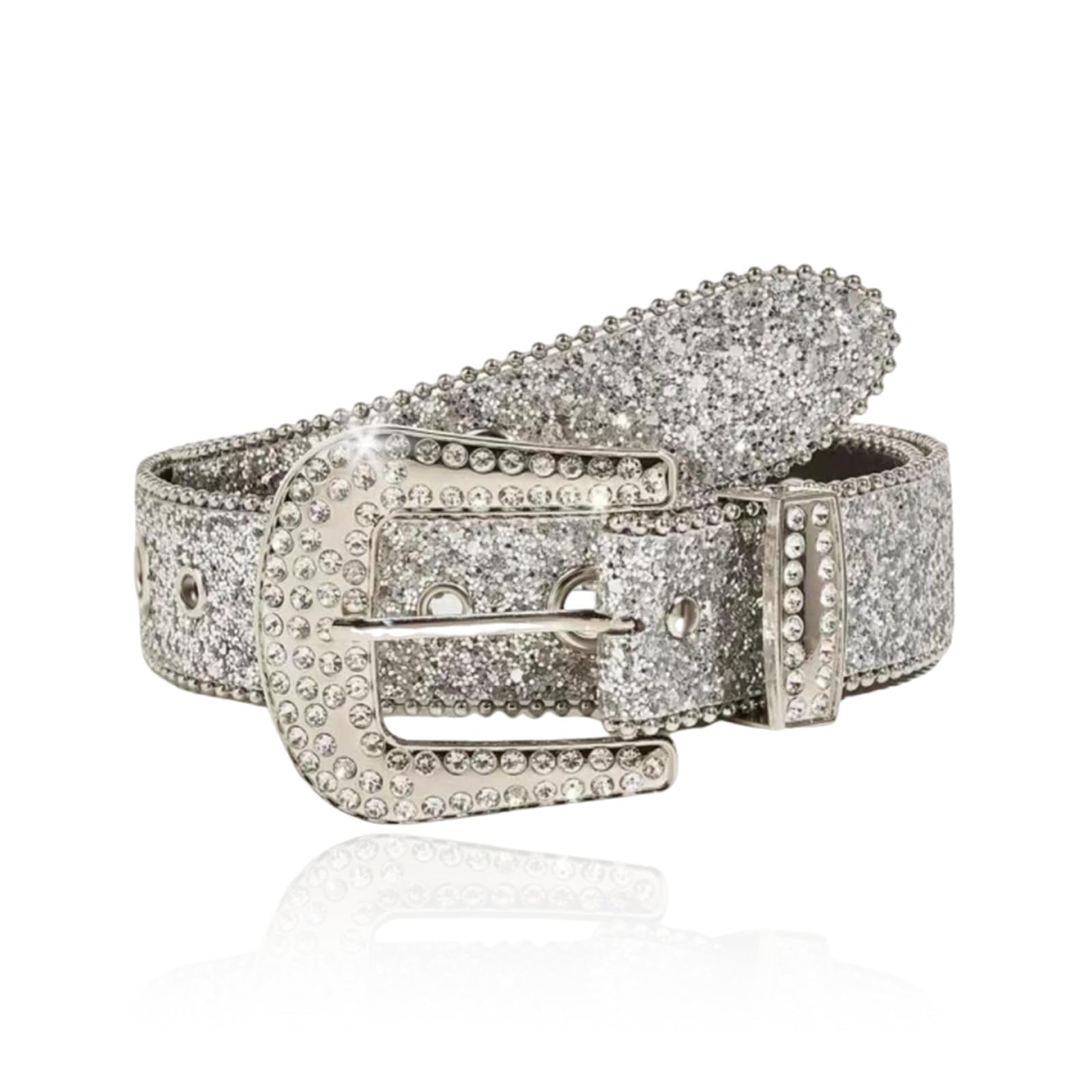 Bling Bling Glitter Studded Dance Silver [Lamerry] Belt, Belt, Y2K, Glitter, Rhinestone, Gal, Costume, 113cm, Women s, Men s,