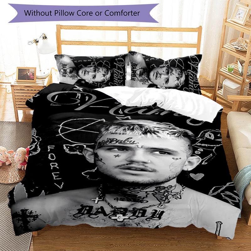3pcs Custom Name Cartoon Lil Peep Bedding Set Duvet Cover Closure Includes 1 Duvet Cover & 2 Pillowcases for All Seasons Bedroom Decor