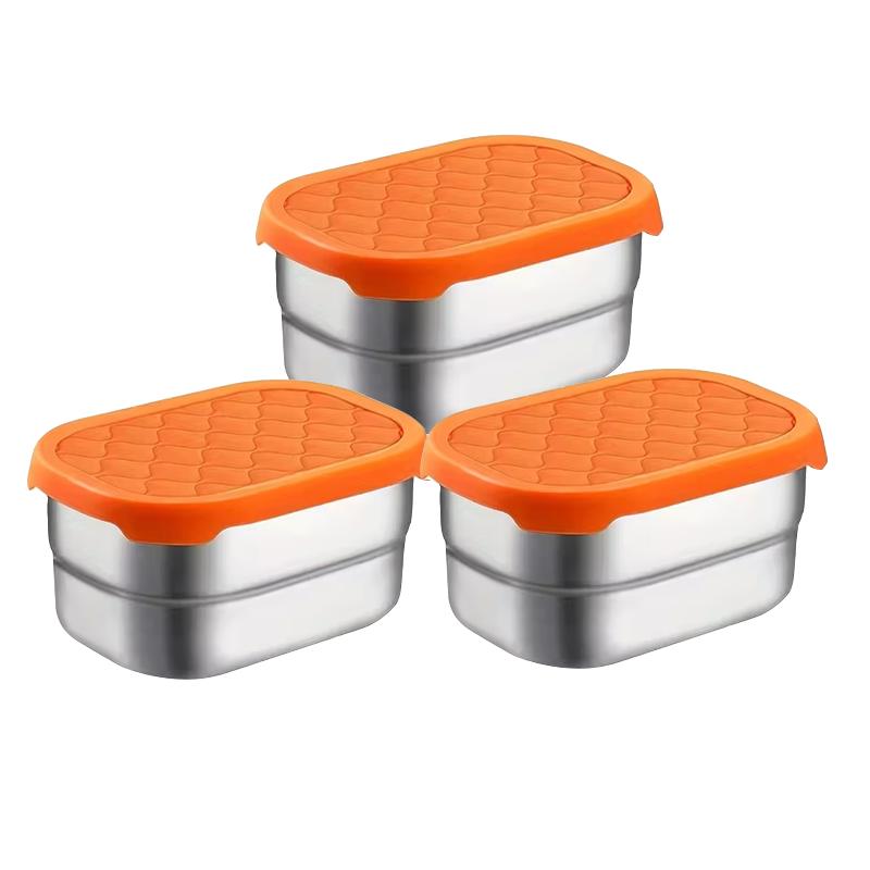 3pcs Stainless Steel Salad Dressing Condiment Containers with Leakproof Silicone Lid 230ml Sauce Container and Portion Bento Box