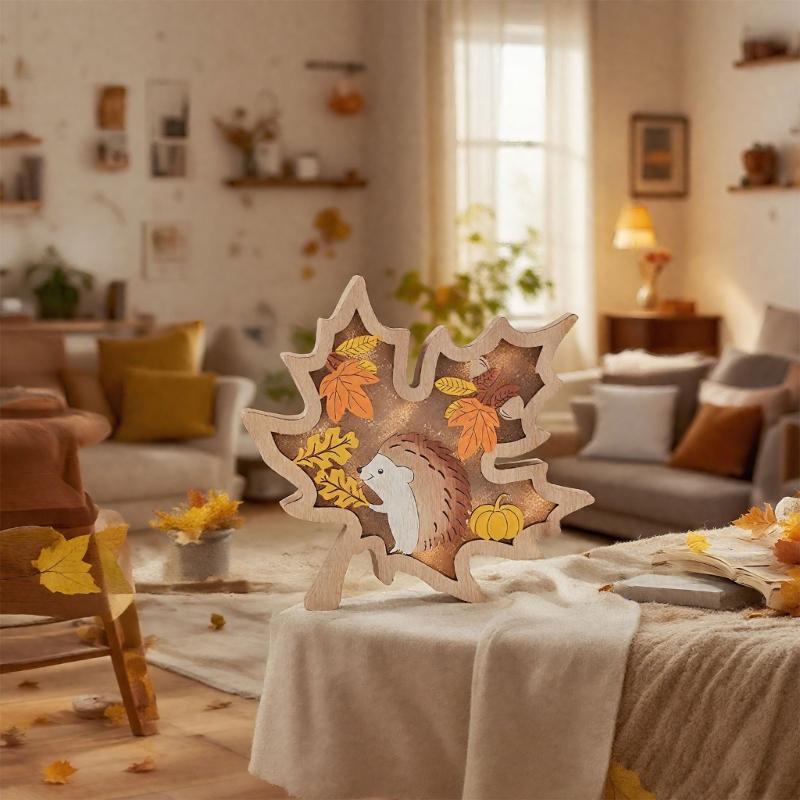 Thanksgiving Wooden Carving Leaf Pumpkin Table Sign Decors Autumn Themed Ornament Safety for Kids and Pet