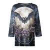 Women's 3/4 Sleeve Loose Fit Casual Shirt Round Neck Halloween Print T-Shirt Top for Everyday Wear