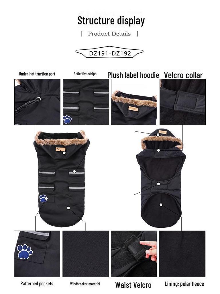 Meiqi Winter Reflective Pet Clothes for Large Dogs