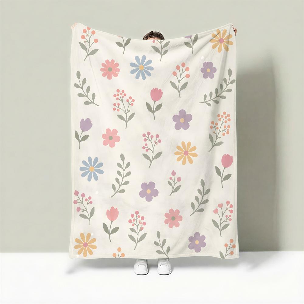 Pastelthinstemflowerditsy Throw Lightweight 240G Flannel Blanket Soft Skin-Friendly For Summer Cooling