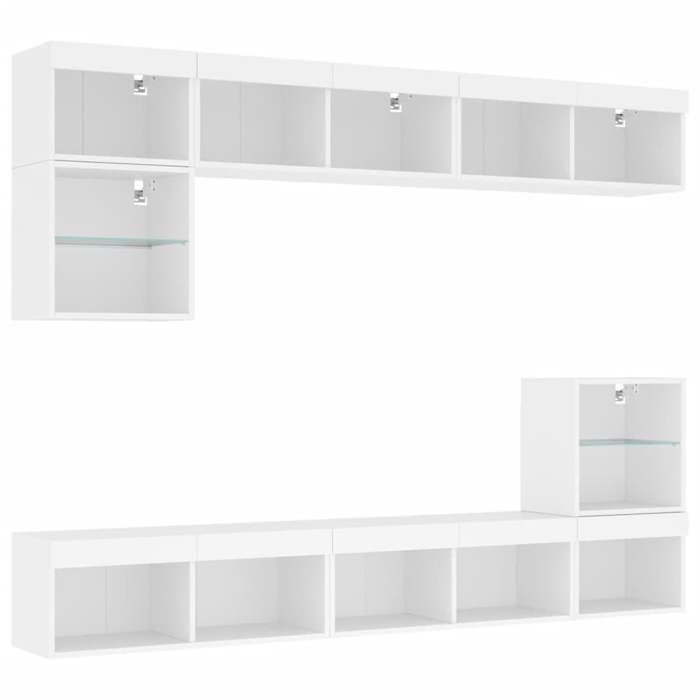 VidaXL TV Wall Units with LED 8 Pcs White Engineered Wood 3216668