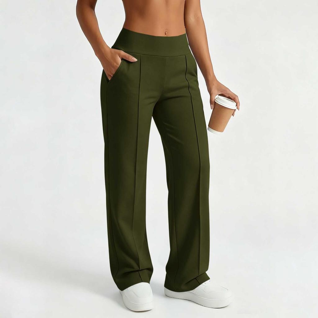 Women's Color Wide Leg Pants with Pockets Casual Loose Fit Straight Leg Trousers for Everyday Wear