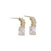 Golden Plated Copper Earrings with Clear Square Zirconia for Women Jewelry
