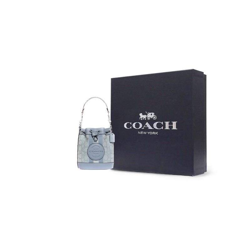 Coach Dempsey 19 Classic Logo Floral Patchwork Fabric And Leather Bucket Bag Women Shoulder Bag Light-Blue C8322-SVS9X
