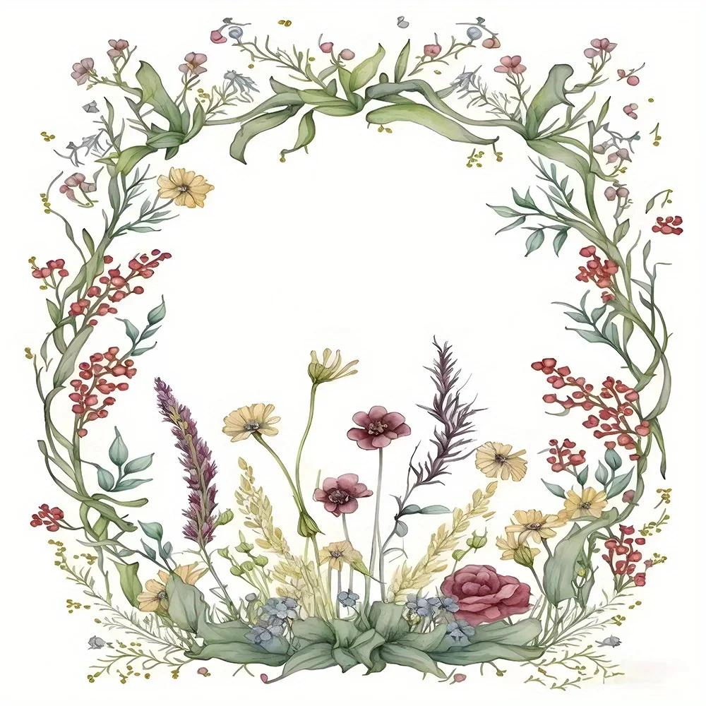 ~O~Polyester Shower Curtain - Floral Forest Garland, Roses & Daisies,Grommet Top, Artistic Botanical Design, Bath Decor
