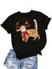 Christmas Cat Shirt Black Top with Santa Hat Ginger Tabby Shirt Q7458