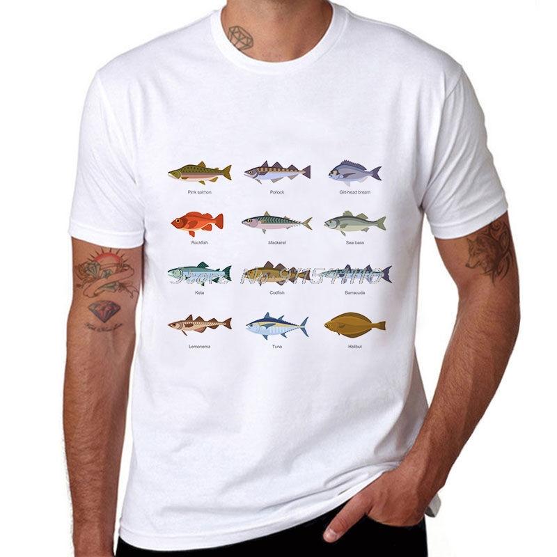 So Many Fish Freshwater Printed T-Shirt Men Men  Brand Clothing Casual Print TShirt Men Cotton Tees Harajuku Streetwear