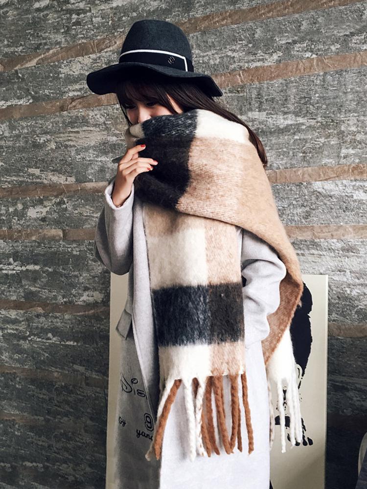 Women Men Knitted Winter Retro Plaid Scarf Imitation Cashmere Pashmina Warm Scarve Pareo Foulard Male Mujer Wrap Shawl Unisex