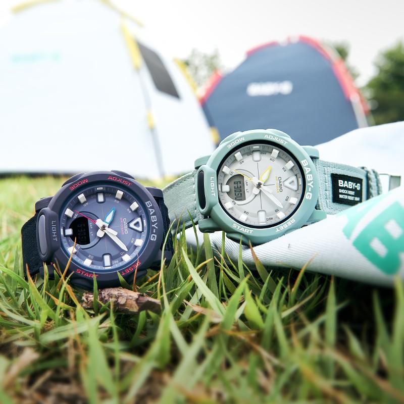 Casio Baby-G Shockproof Waterproof Casual Trendy Eco-Friendly Pet Tent Theme Quartz Movement Fabric Strap Watch Women watches Blue BGA-310C-3APRC
