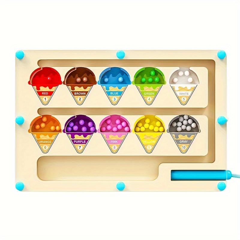 Maze Puzzle Toy Color Sorting and Number Recognition Navigation Game Wooden Ice Cream Mind Toy Space Logic Thinking Handwriting