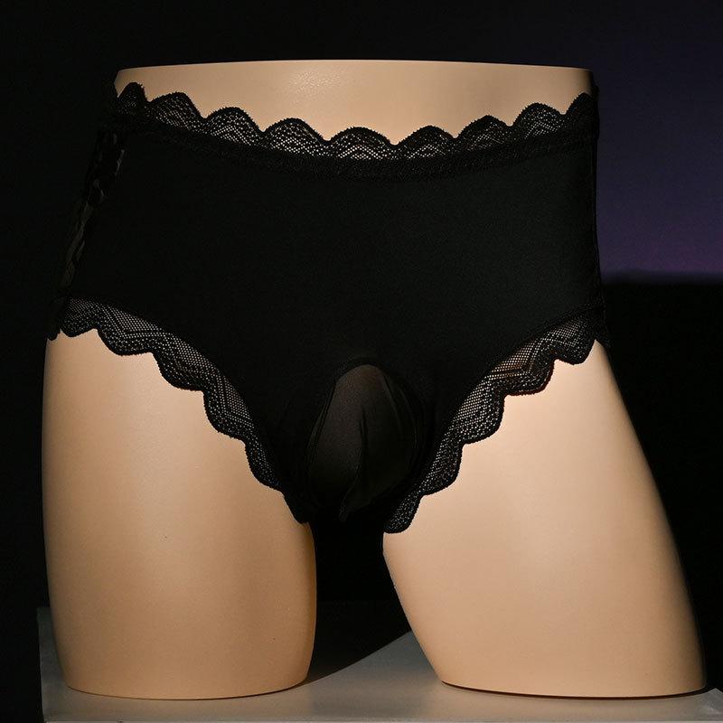 Sissy Lingerie For Men Sexy Pouch Penis Sheath Panties Lace Hollow Mesh Transparent Low Rise Transparent Gays Briefs