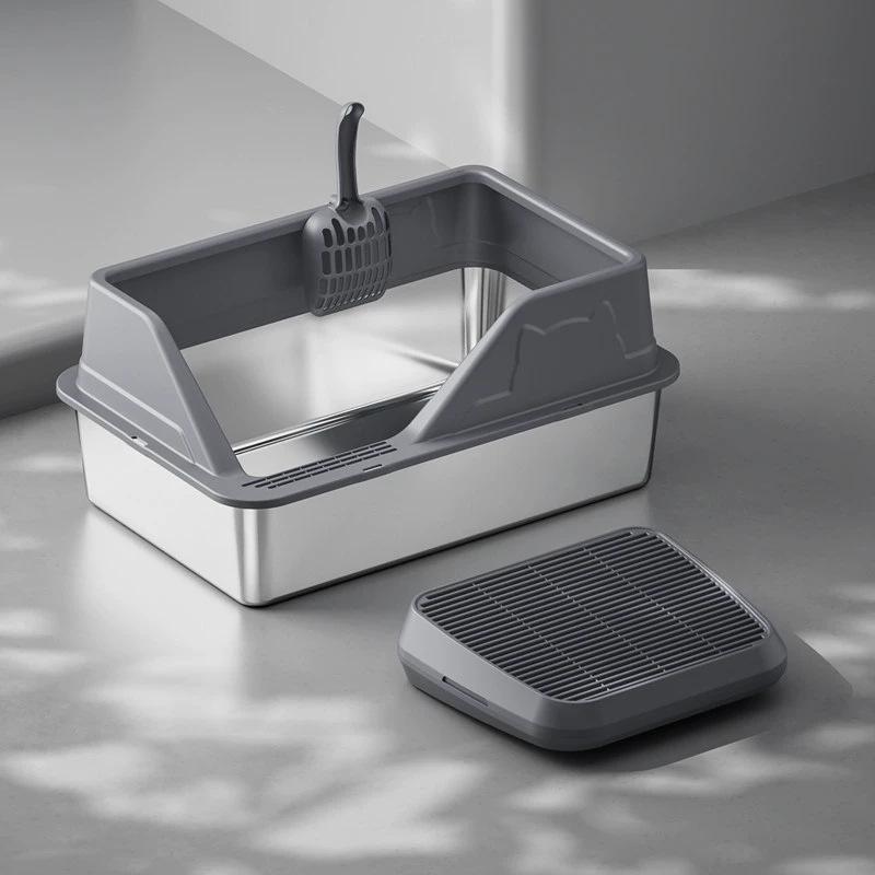 Extra Large Stainless Steel Cat Litter Box with High Walls and Side Opening