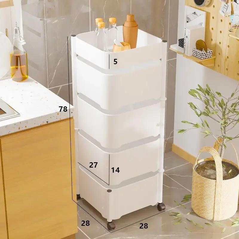 Living Room Multifunction Rotatable Kitchen Cart Storage Shelf Side Table Storage Rack Trolley Rolling Storage Cart with Drawers