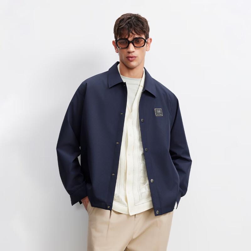 JACK&JONES Men's Loose Fit Lapel Jacket with Textured Embroidery