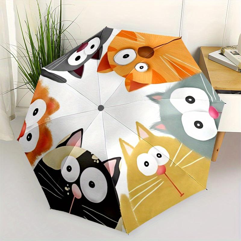 1 Stück Automatisch faltbarer Regenschirm mit Katzenmotiven, Tragbares & faltbares Design mit 8 Speichen, Lässiges Outdoor-Accessoire Halloween- und Weihnachtsgeschenke yy2