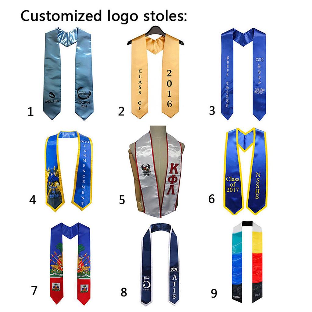 Graduation Stole Sash: European & American University Bachelor Gown, Solid Color Satin, Customizable with Logo or Pattern.
