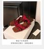 Sheepskin Color Matching Retro Square Head with Wedge Heel Slippers Women's Summer Wear Korean Version Open-toed High-heeled Sandals