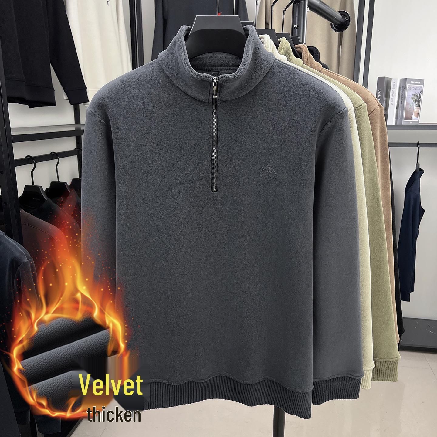 

Men s Off-White High-Neck Velvet Sweatshirt: Warm, Loose-Fit Casual Top for Autumn & Winter, Available in Various Colors. M коричневий
