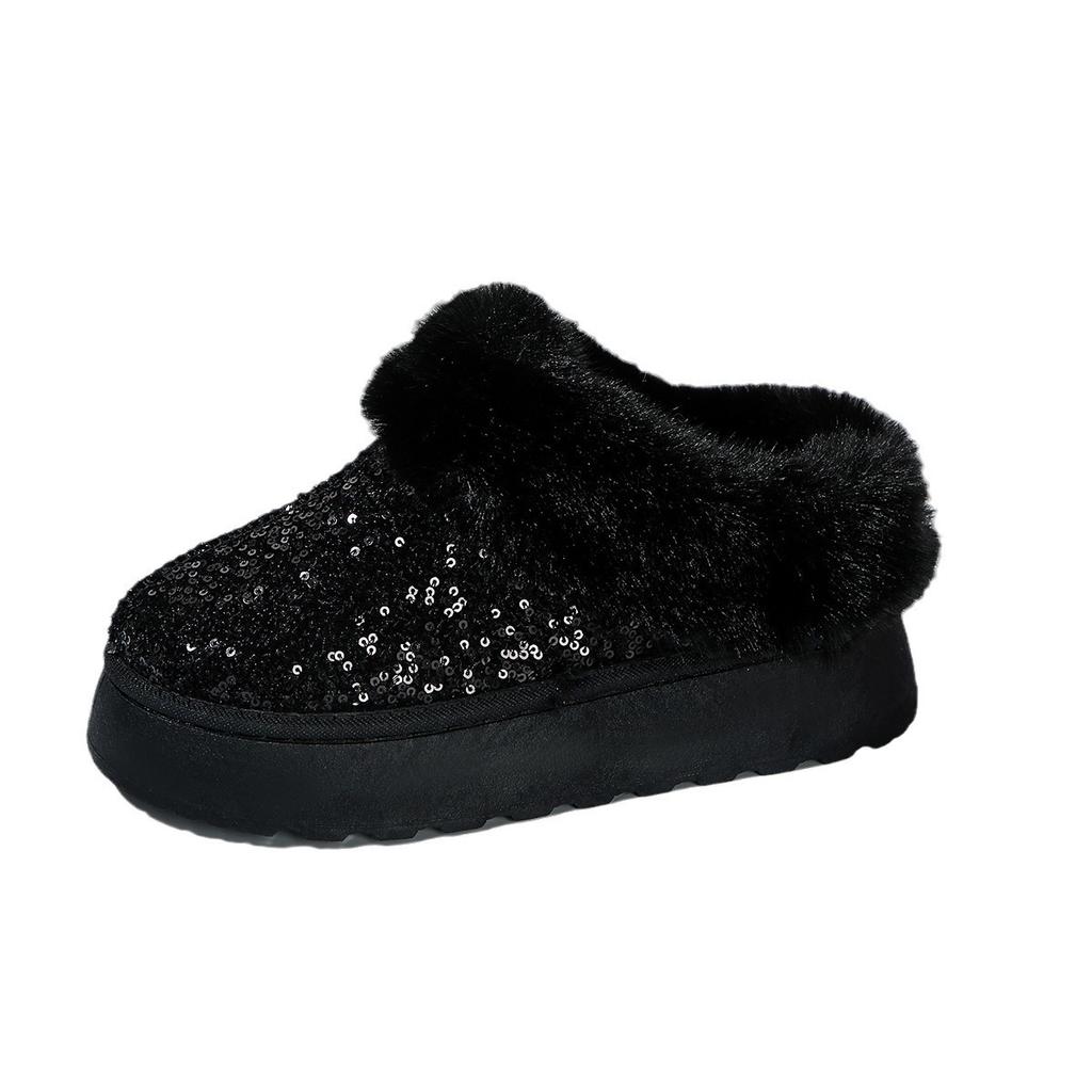 Autumn and winter women's winter boots in large sizes with thick soles made of thick plush with a top embroidered with sequins