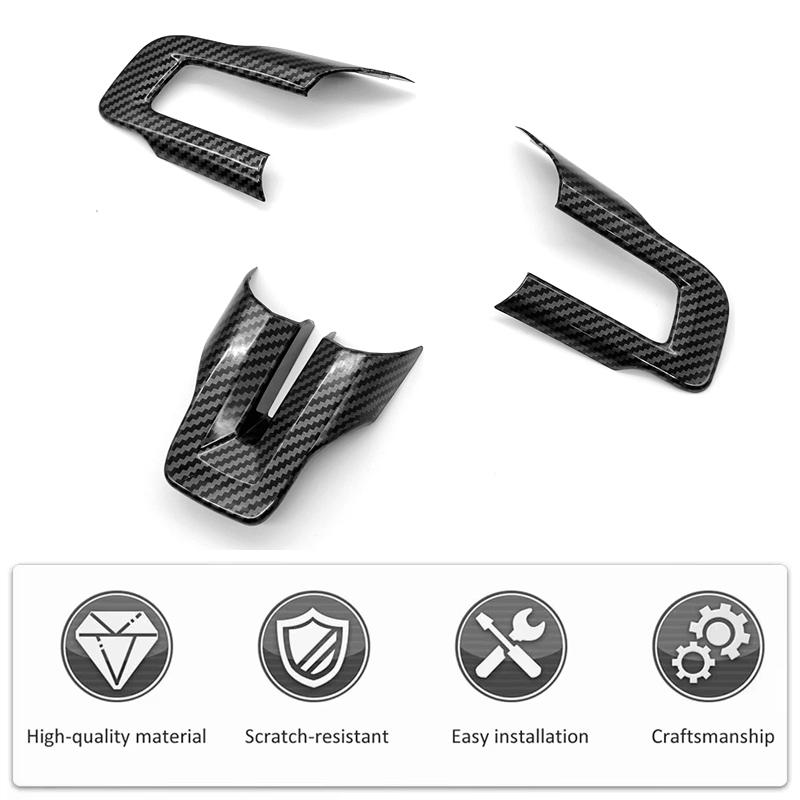 Carbon Fiber Style Steering Wheel Panel Cover Trim Sticker For Ford Mustang 2015- Car Interior Accessories