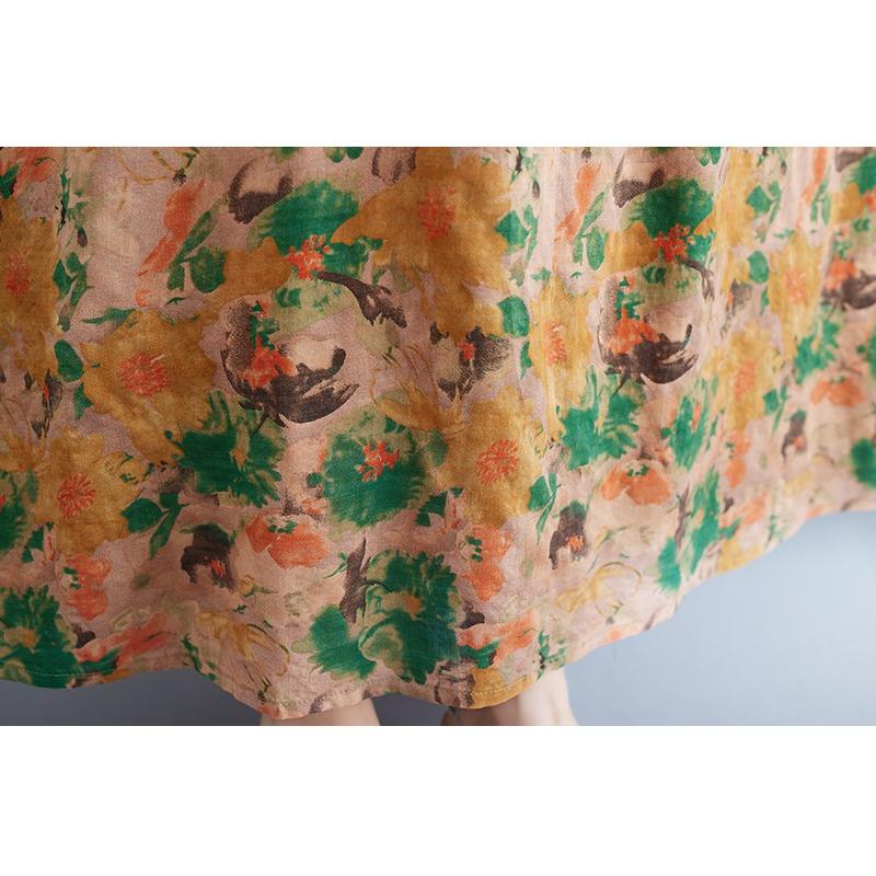 Dimanaf Vestido de Verano Talla Grande para Mujer Casual Largo Vintage Lino Suelto Básico Estampado Floral