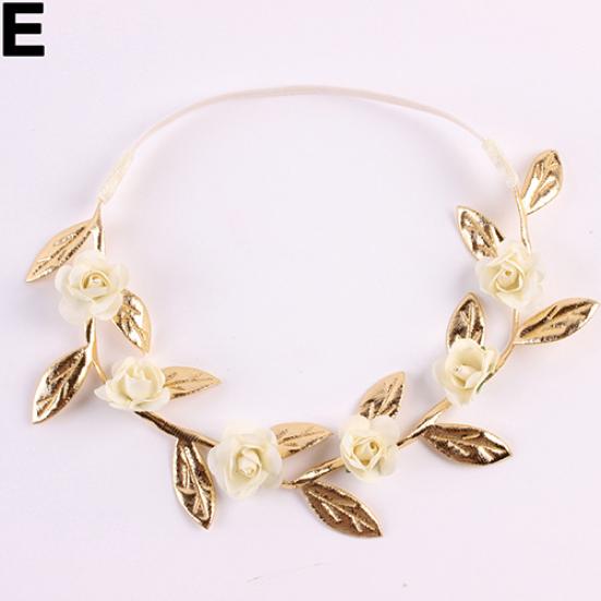

Потрясающая повязка для волос с розами и листьями для девочек, вечерняя эластичная повязка на голову с гирляндой бежевый
