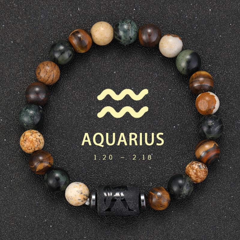 12 Zodiac Natural Stone Bracelets - Cancer, Virgo, Leo, Libra Designs, Ideal Couples & Friendship Gifts, Unisex Jewelry (Pulsera