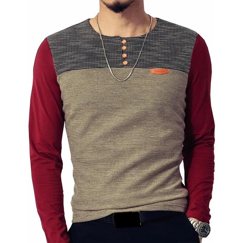 Мужские облегающие повседневные футболки с длинными рукавами и пуговицами — фото 10