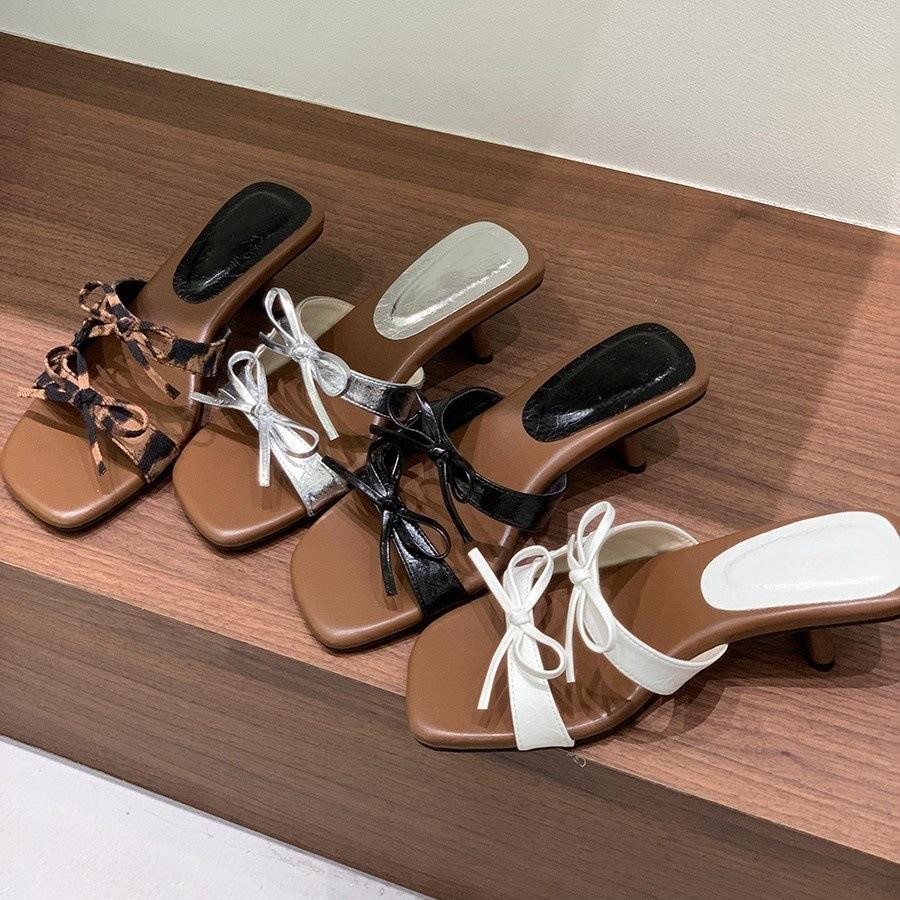 High-heeled slippers women's outer wear summer new French retro gentle bow with skirt sandals beautiful temperament sandals