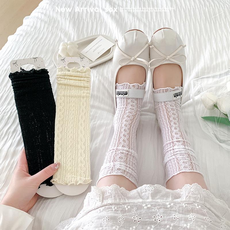 

Summer Mid-calf Ballet-style Thin White Pile-up Socks Sweet Lolita Twist Ballet Leg Covers 1 pair чорний