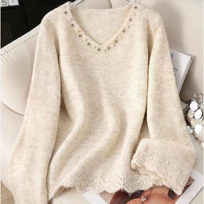 Sweter Damski Jesień Zima Pogrubiony Pulower Ciepły Dzianinowy Elastyczny Długi Rękaw Oversize Jumper Top