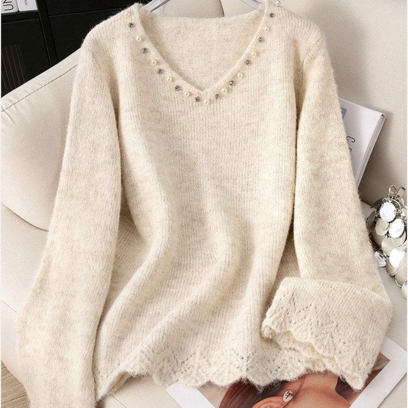 

Женский свитер Осень Зима Утепленный Пуловер Теплый Вязаный Эластичный С Длинным Рукавом Оверсайз Джемпер Топы XXL бежевый