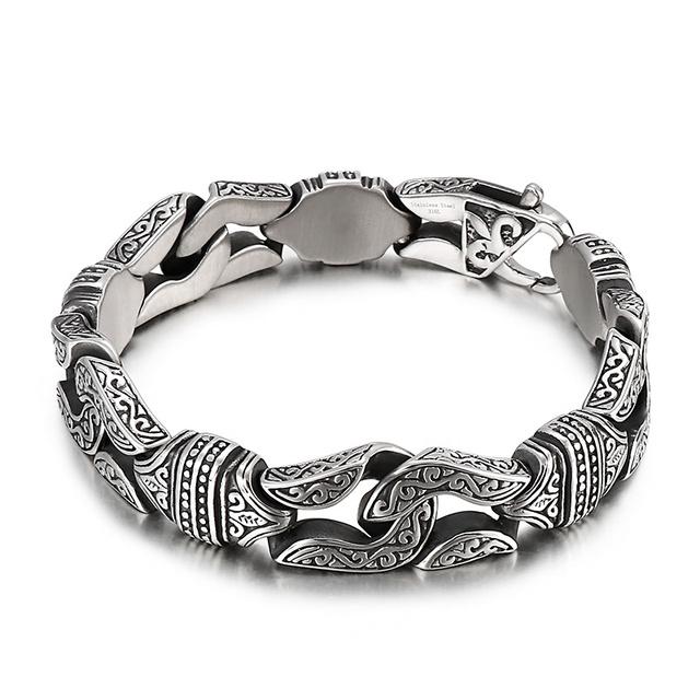 Retro Style 14mm Men's Totem Bracelet Stainless Steel Wristband Jewelry Party Accessories