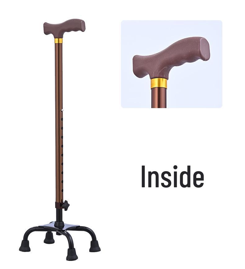 Bronze Curved Handle Aluminum Alloy Quad Cane for Seniors, Adjustable Height Non-Slip Mobility Aid