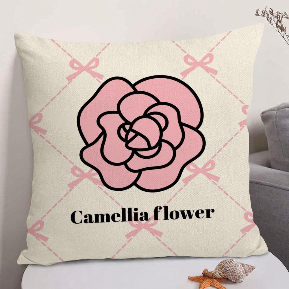 Camellia High-End Printing Cushion Cover Natural Linen Organic Fabric Double-Sided Printing Sofa Home Decor Gift Pillow Case