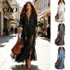 Beach Dress for Women Women's Faux Denim Shirt Dress, Long Sleeve Mesh Patchwork Pleated Detail Maxi Button Down Ruffle Sheer Elegant Summer