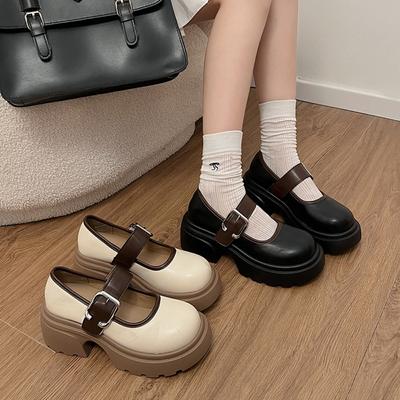 Einzelne Schuhe Casual Retro Dicke Ferse Plattform Mary Jane Kleine Leder Schuhe Frauen