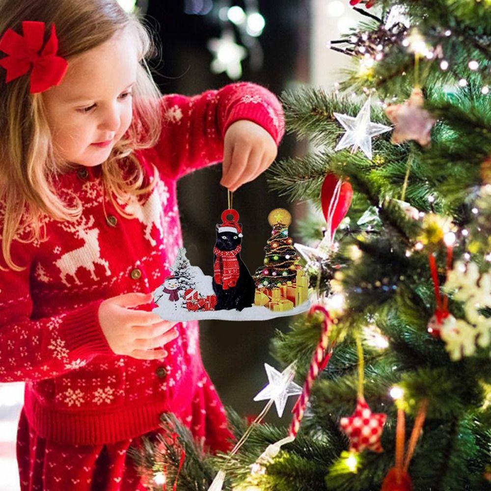 Wooden Cat Christmas Tree Pendant Snowman and Cat Christmas Decoration  Christmas Party