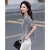 Women's 75D Chiffon Striped Stand Collar Shirt