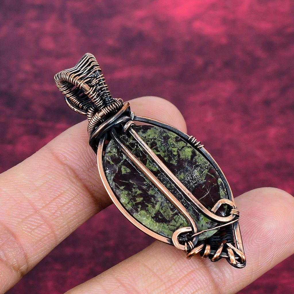 Dragon Bloodstone Pendant Genuine Gemstone Pendant Copper Wire Wrapped Jewelry